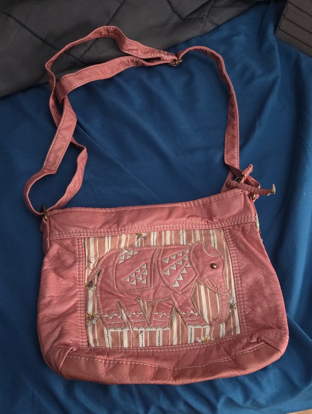 Boho Elephant Crossbody Bag in Dusty Rose